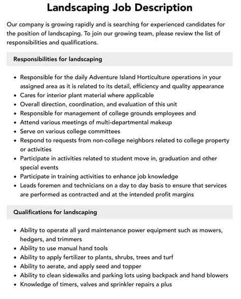 landscaping jobs|landscaping job duties chart.